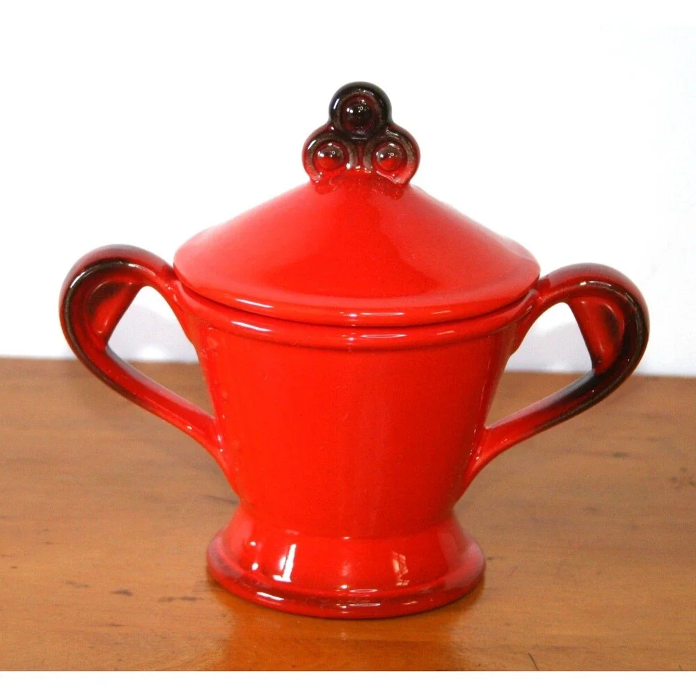 Sugar Bowl + Lid Burnt Orange Rooster Red collection by Metlox Poppytrail MCM